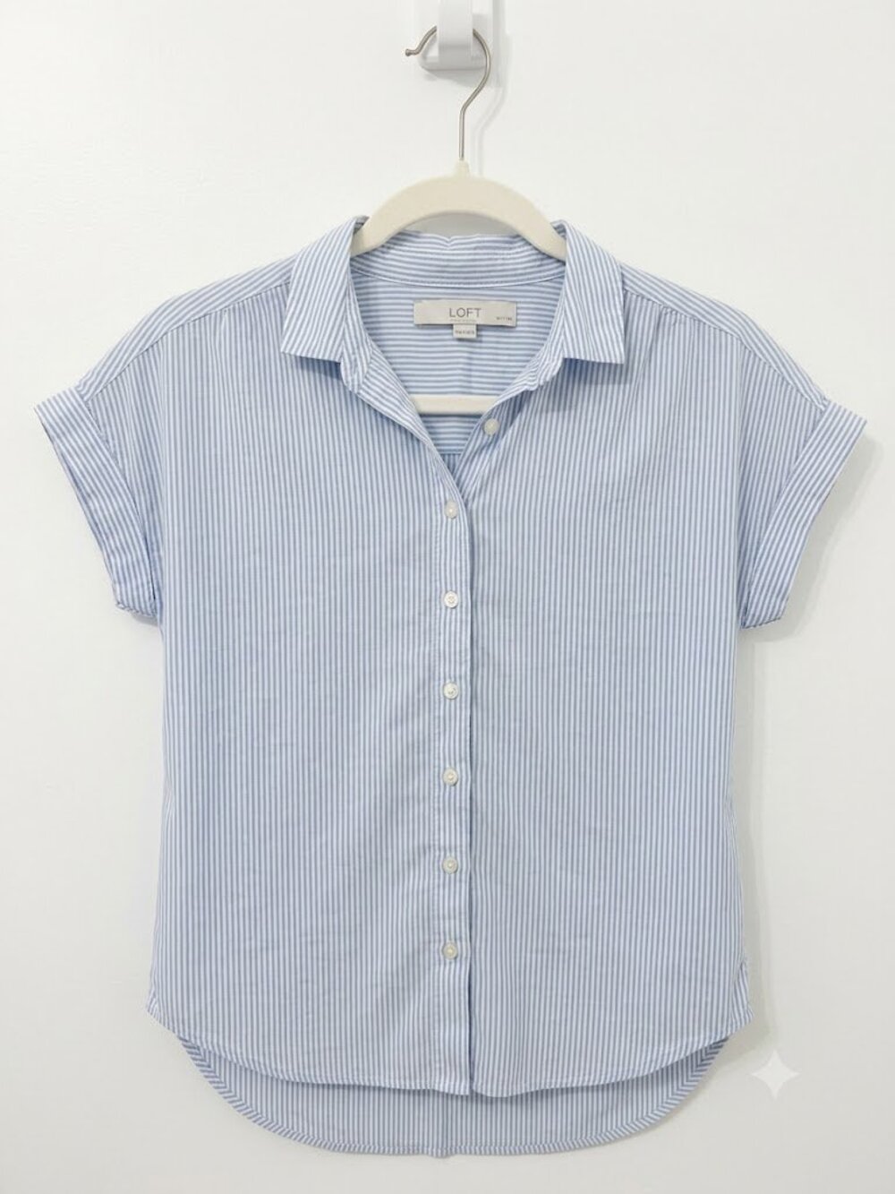 LOFT Short Sleeve Striped Blue Dress Shirt